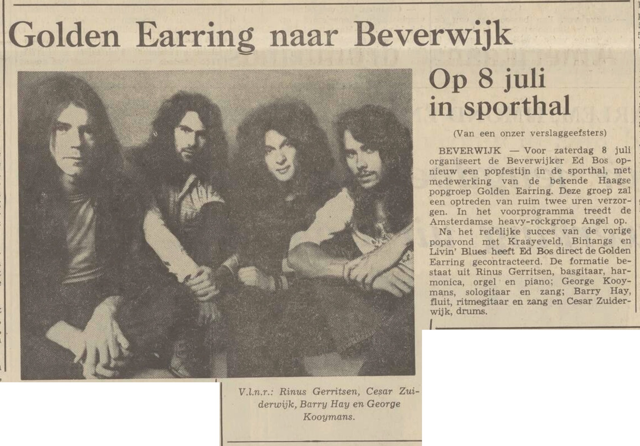 Golden Earring naar Beverwijk newspaper article Beverwijk show July 08 1972